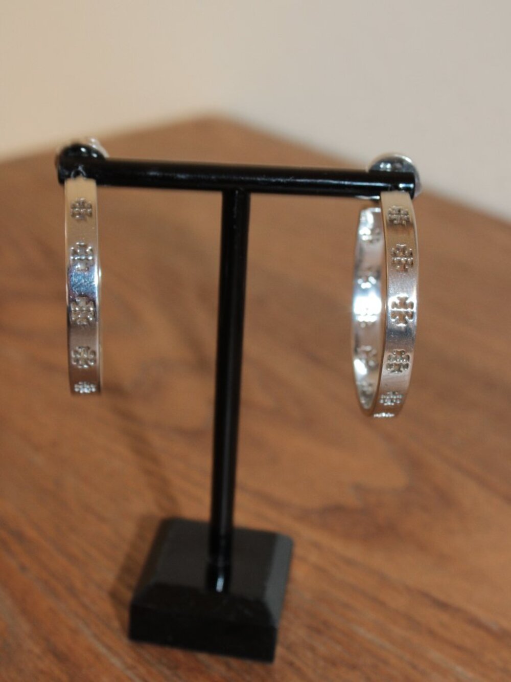 Tory Burch Silver Logo Hoop Earrings NWT